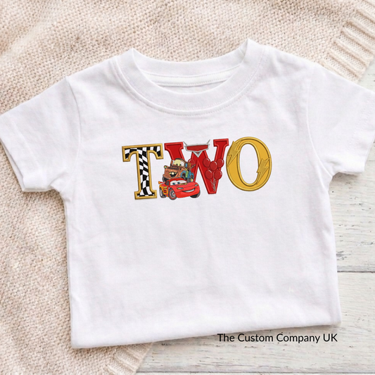Personalised Lightning McQueen Birthday T-Shirt | Embroidery Appliqué Design