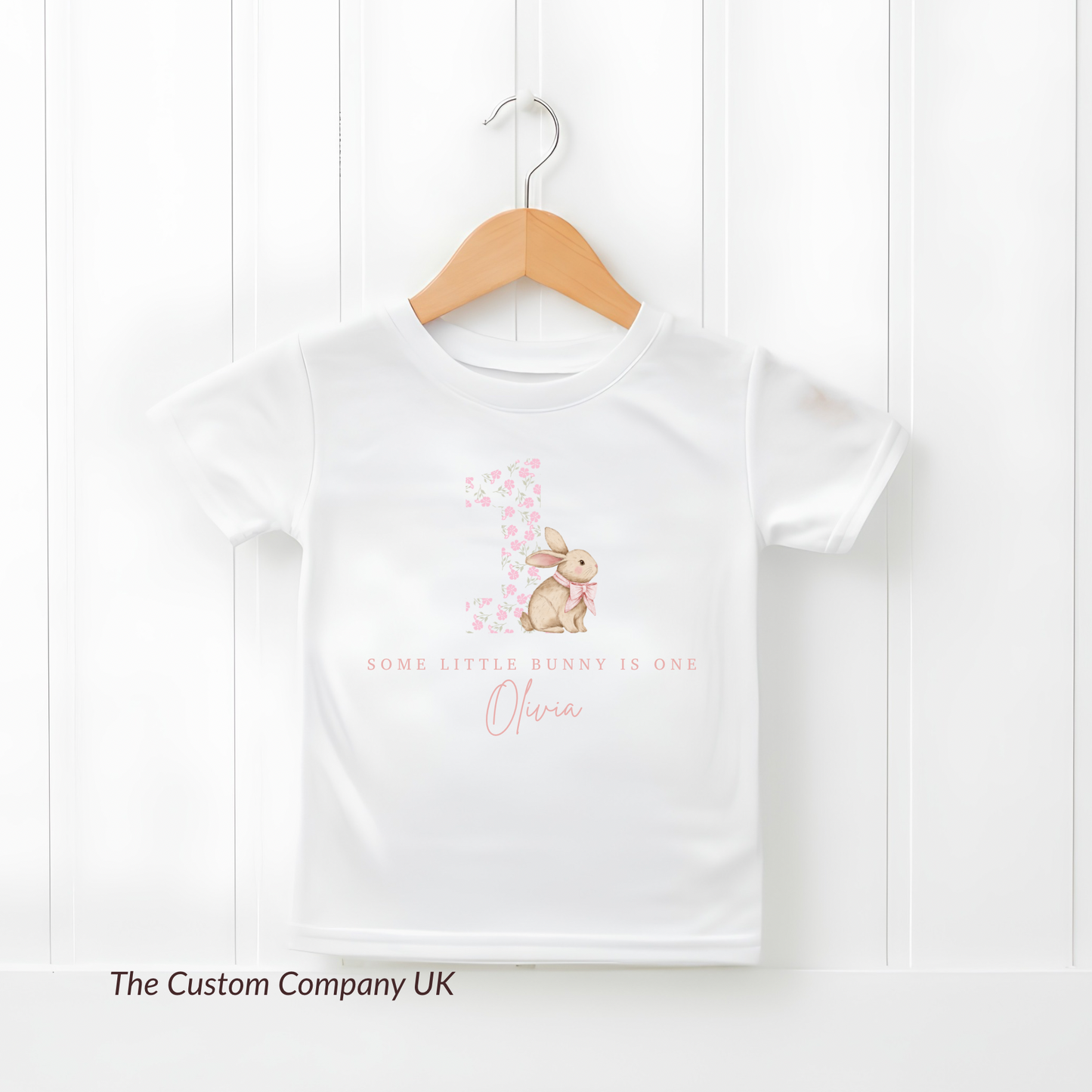 Personalised Some Little Bunny Is One birthday T-shirt with number 1 for first birthday outfit