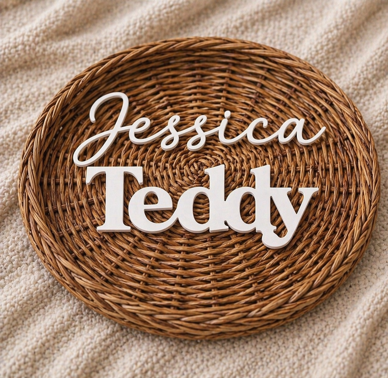 Personalised laser cut acrylic name sign in white script font