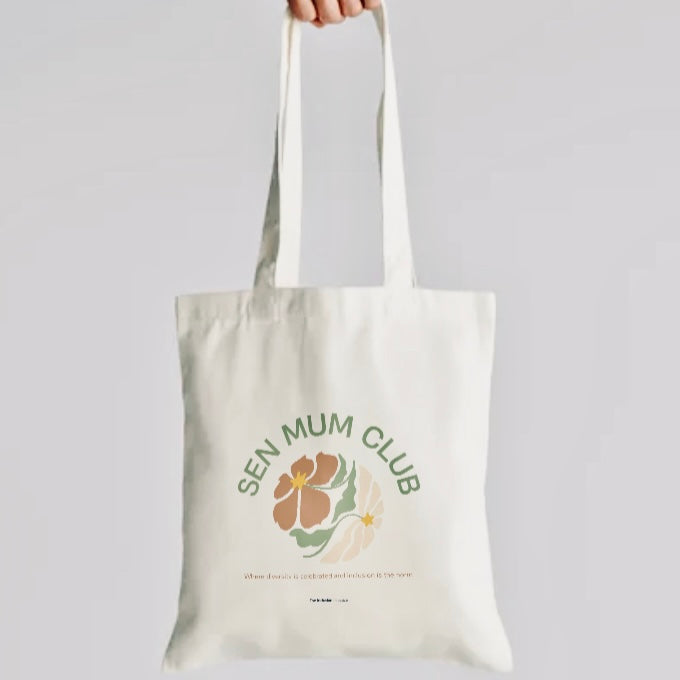 Neutral SEN Mum Club cotton tote bag from The Inclusion Initiative, 42×38cm.