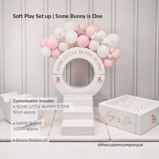 Some Little Bunny Is One soft play personalised vinyl with custom name for first birthday event styling