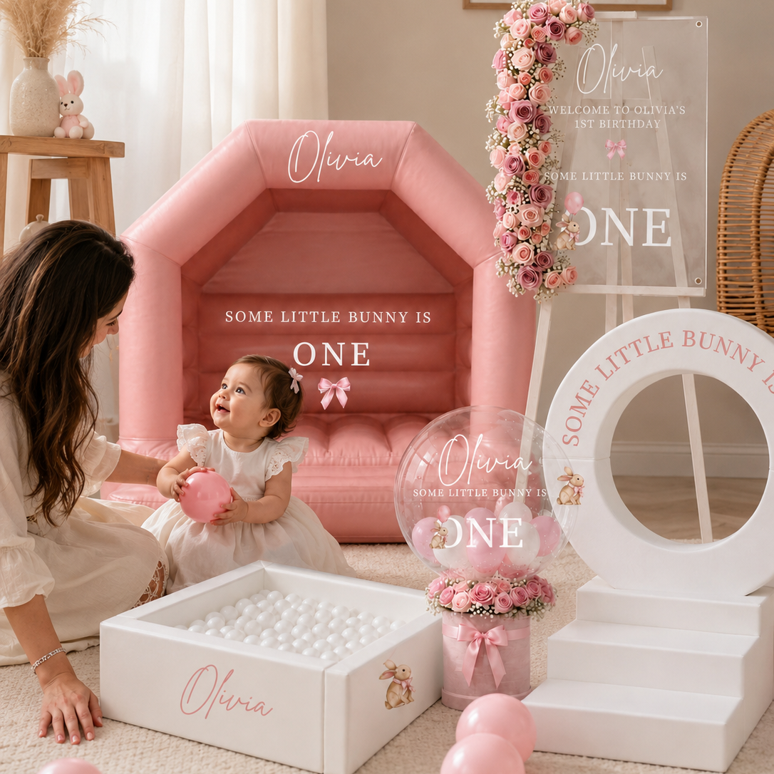 Some Little Bunny is One, bespoke first birthday luxury setup 