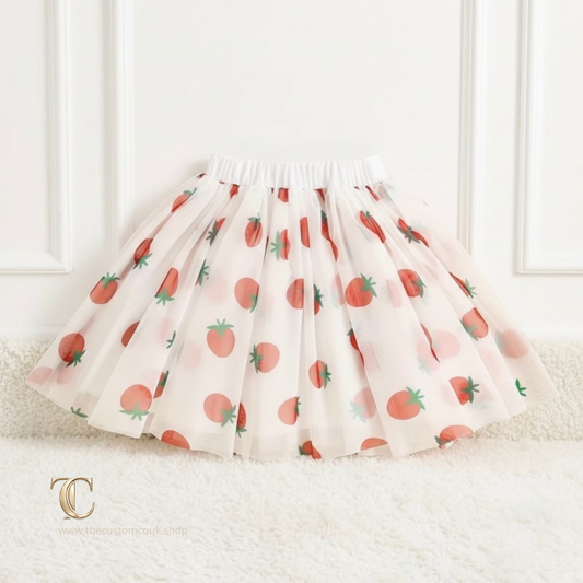 Strawberry Print Mesh Tutu Skirt first birthday