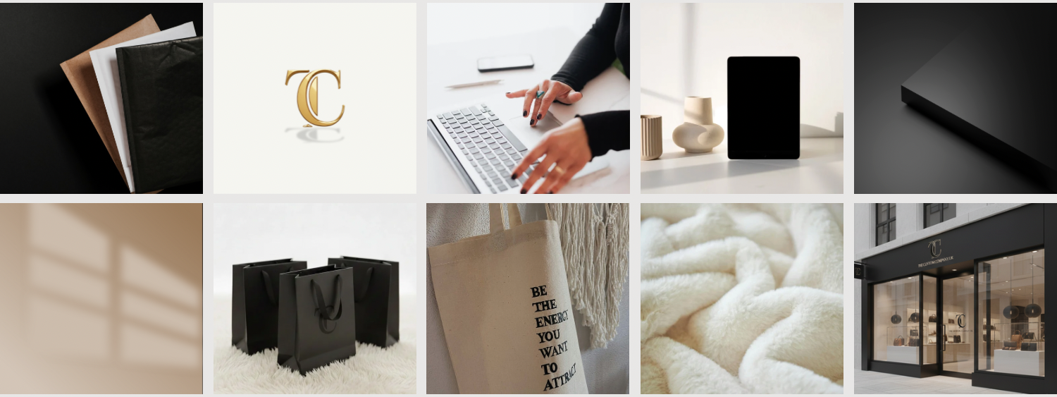 Collage of various images including a laptop, a logo, shopping bags, and a store exterior.