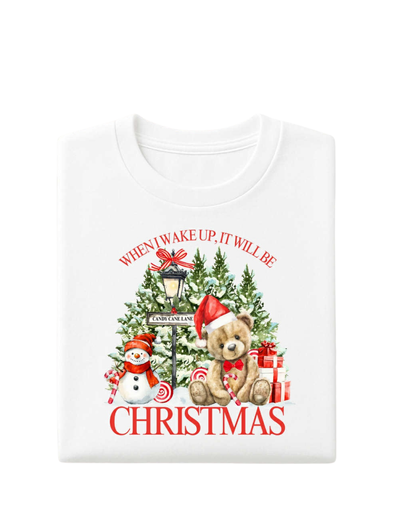 Personalised Red Design Christmas T-Shirt - When I Wake up it will be Christmas