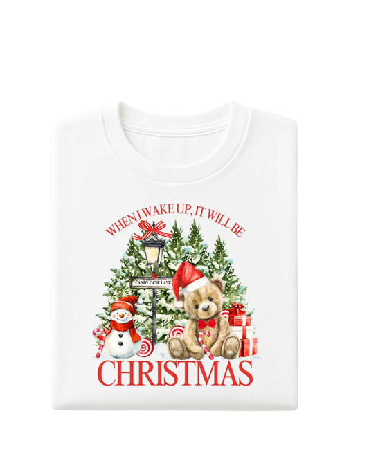 Personalised Red Design Christmas T-Shirt - When I Wake up it will be Christmas