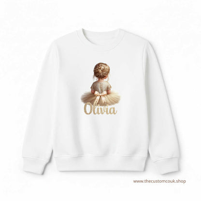 Personalised Girls Christmas Gold Tutu Design Sweatshirt – White
