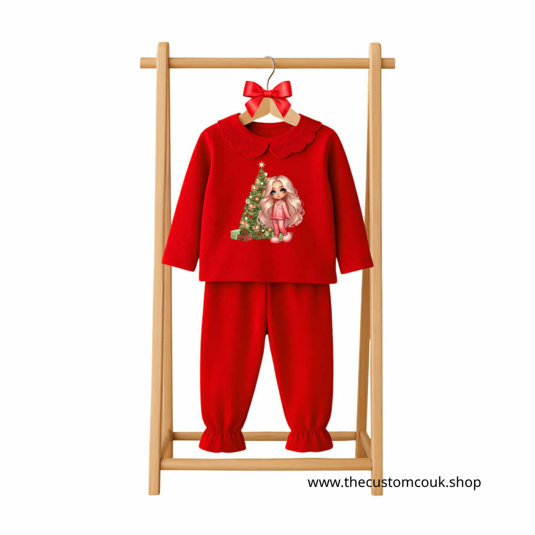 Girls Christmas Red Frilly Pyjamas – Girly Design