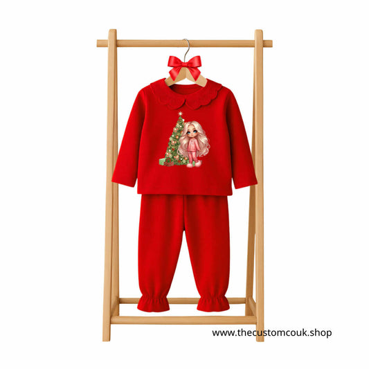 Girls Christmas Red Frilly Pyjamas – Girly Design