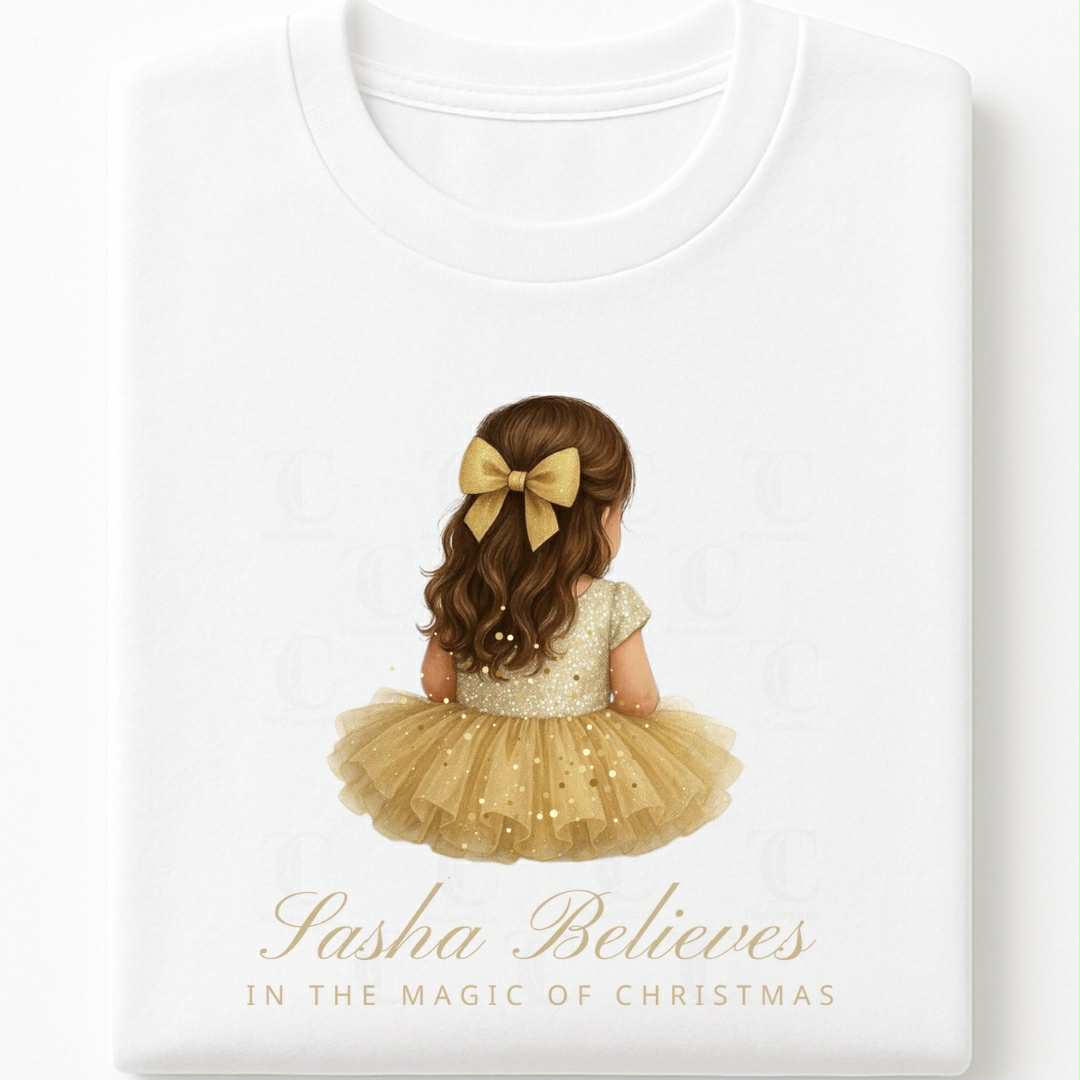 Personalised Little Girl's Christmas T-Shirt | Gold