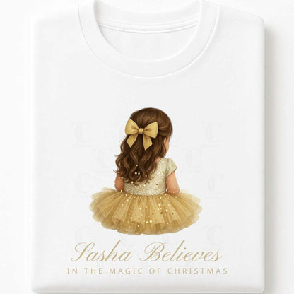Personalised Little Girl's Christmas T-Shirt | Gold