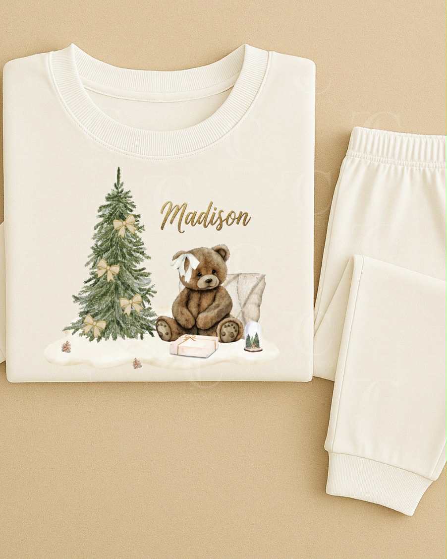Children's Teddy Bear Believes Christmas Pyjama’s - White