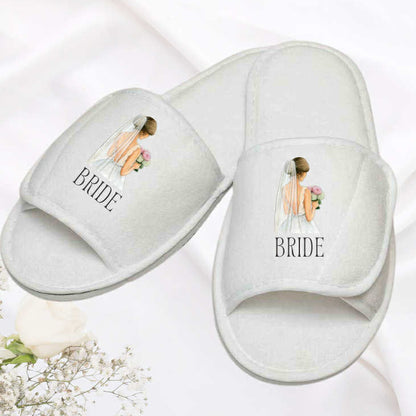 Personalised White Slippers - Bride/Bridesmaids Gifts
