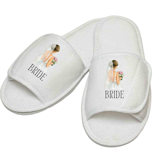 Personalised White Slippers - Bride/Bridesmaids Gifts