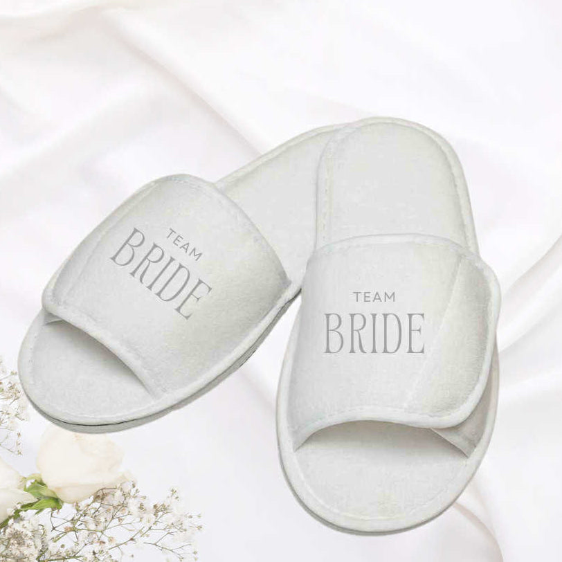 Personalised White Slippers - Bride/Bridesmaids Gifts