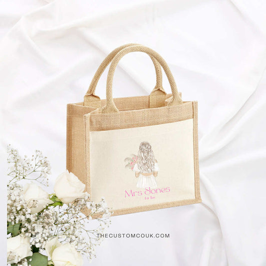 Custom Bride & Bridesmaid Mini Tote Bag – Personalised Canvas Wedding Gift