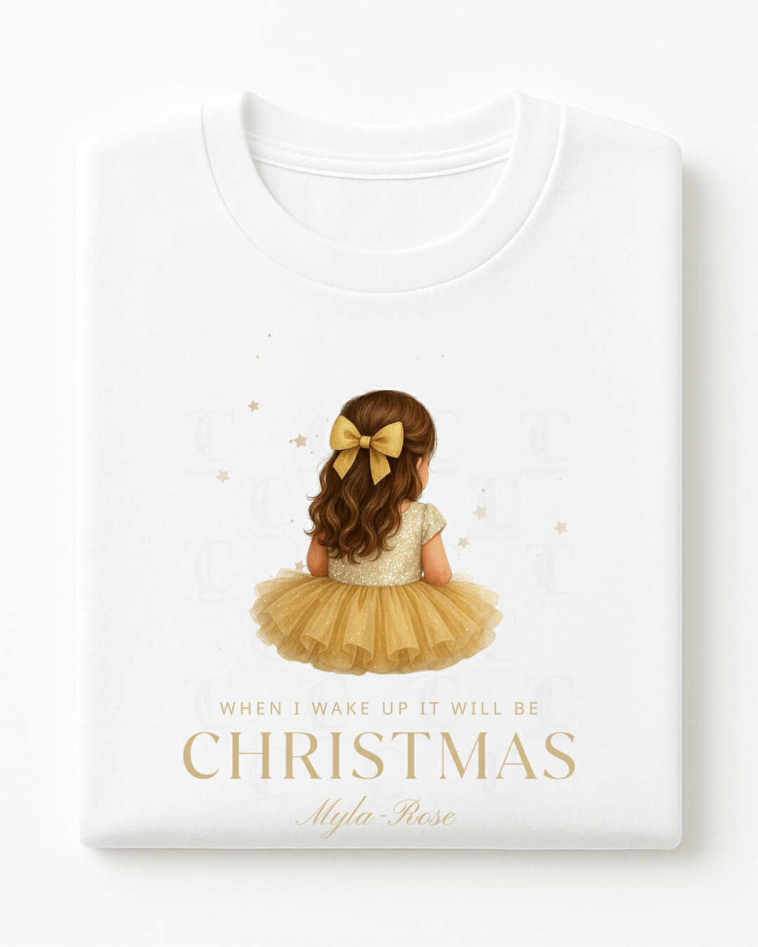 Personalised Little Girl's Christmas T-Shirt | Gold