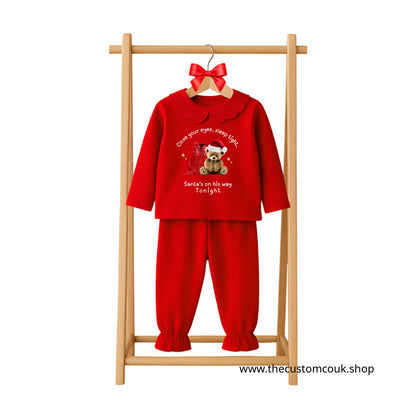 Children's Red Frilly Pyjamas – Cute Bear Design